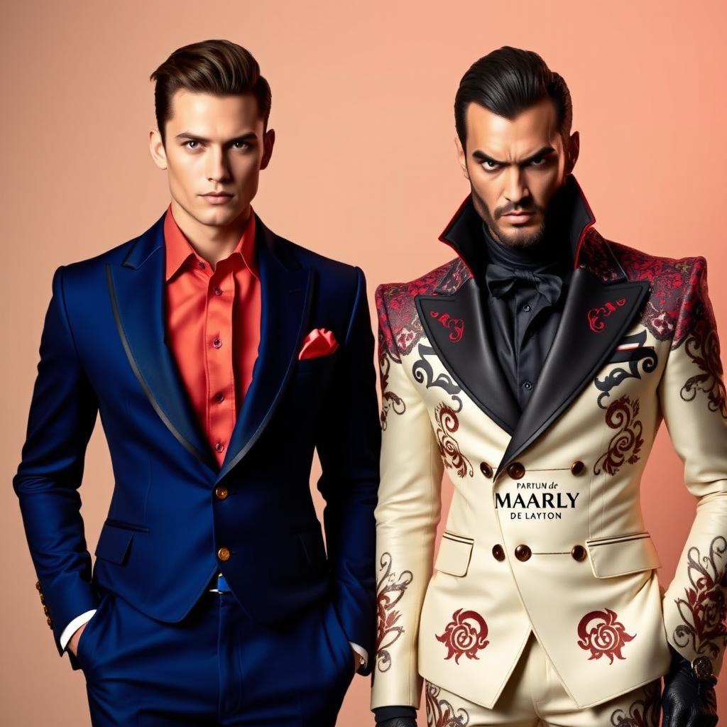 A vibrant celebration of fragrance personified as two elegant humans