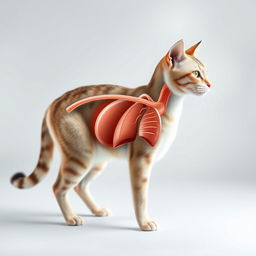 A highly detailed and accurate anatomical illustration of the respiratory system of a cat