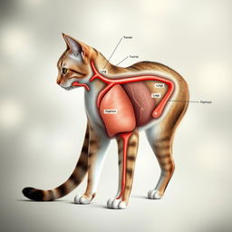 A highly detailed and accurate anatomical illustration of the respiratory system of a cat