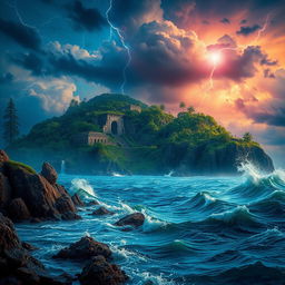 A fantastical scene inspired by William Shakespeare's 'The Tempest'