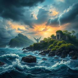 A fantastical scene inspired by William Shakespeare's 'The Tempest'