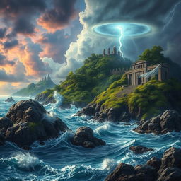 A fantastical scene inspired by William Shakespeare's 'The Tempest'