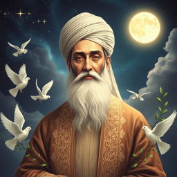 A mystical representation of Imam Zaman, depicted as a wise and serene figure