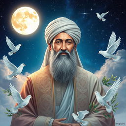A mystical representation of Imam Zaman, depicted as a wise and serene figure