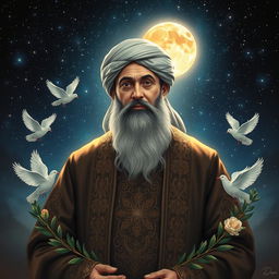A mystical representation of Imam Zaman, depicted as a wise and serene figure
