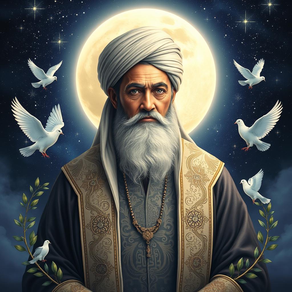 A mystical representation of Imam Zaman, depicted as a wise and serene figure