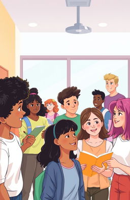 A vibrant and inspiring illustration of a diverse group of teenagers embodying independence, empathy, and compassion