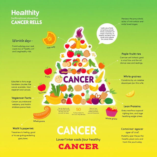 A captivating graphic design poster illustrating the connection between healthy eating and cancer prevention