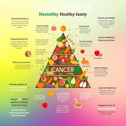 A captivating graphic design poster illustrating the connection between healthy eating and cancer prevention