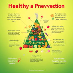 A captivating graphic design poster illustrating the connection between healthy eating and cancer prevention