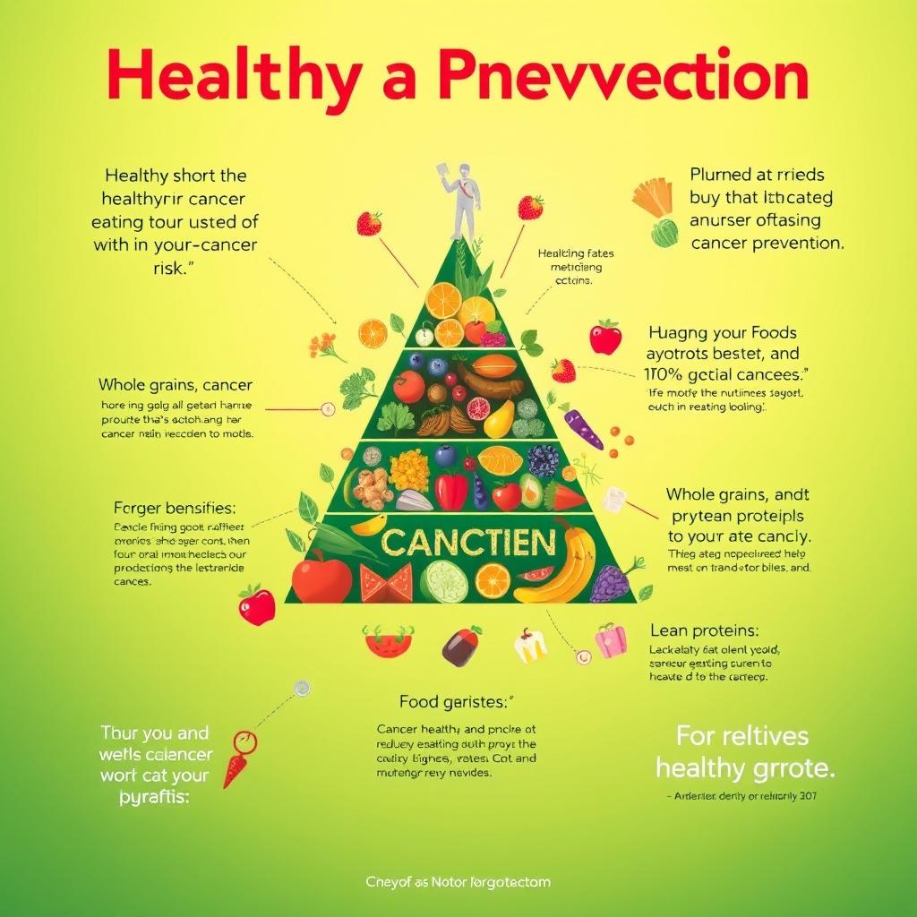 A captivating graphic design poster illustrating the connection between healthy eating and cancer prevention
