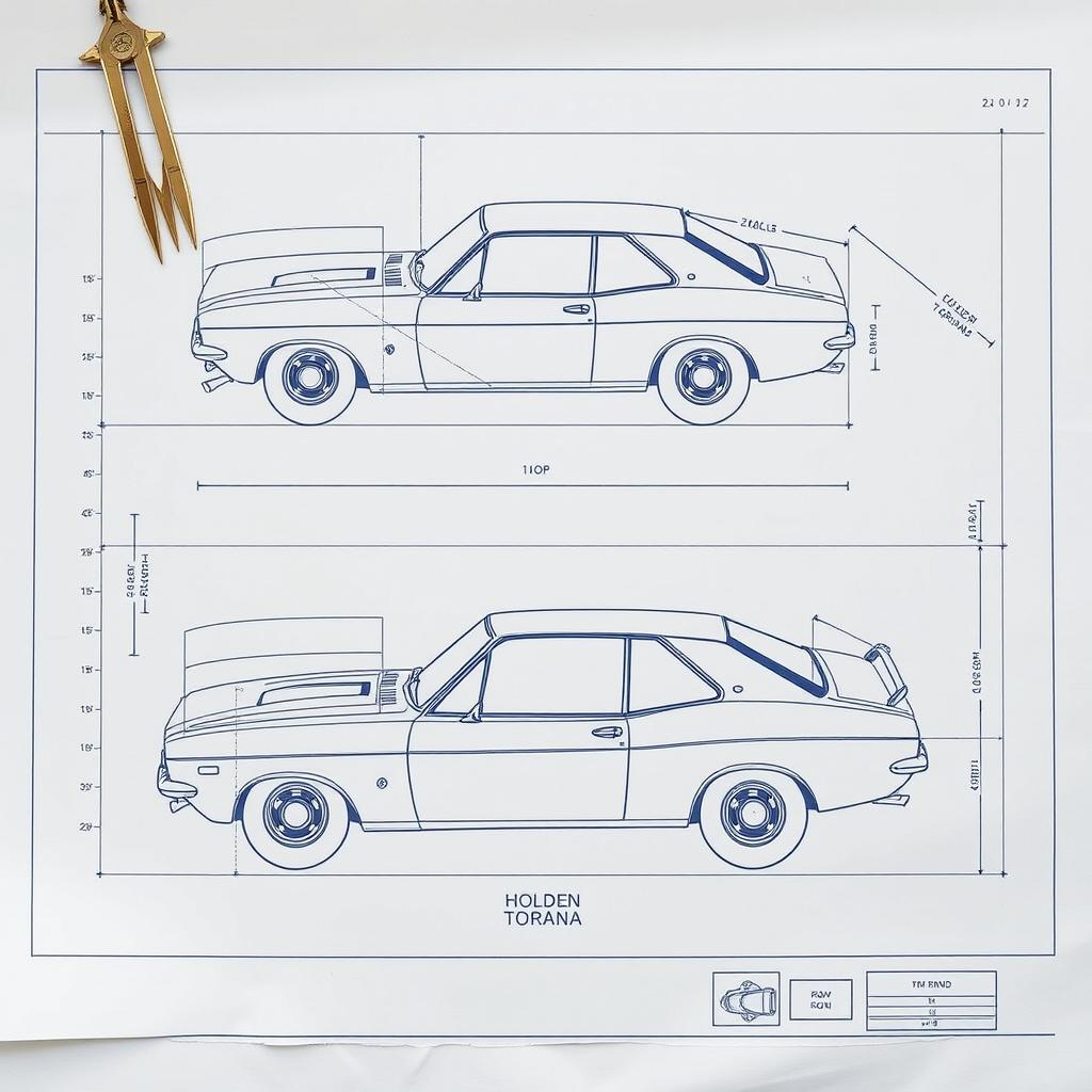 A detailed blueprint of a Holden Torana, showcasing the classic design of the vehicle