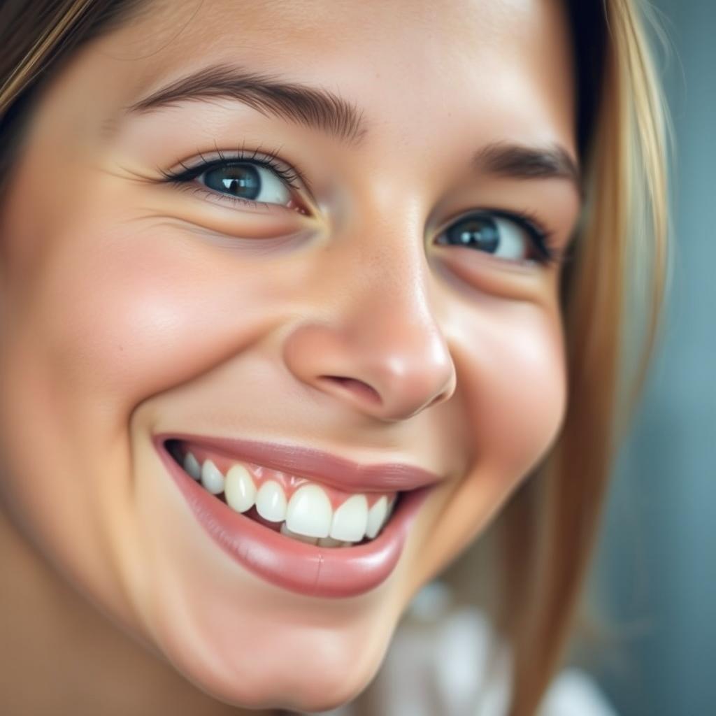 A close-up portrait of a person with a glowing smile, capturing the joy and warmth in their expression