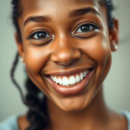 A close-up portrait of a person with a glowing smile, capturing the joy and warmth in their expression
