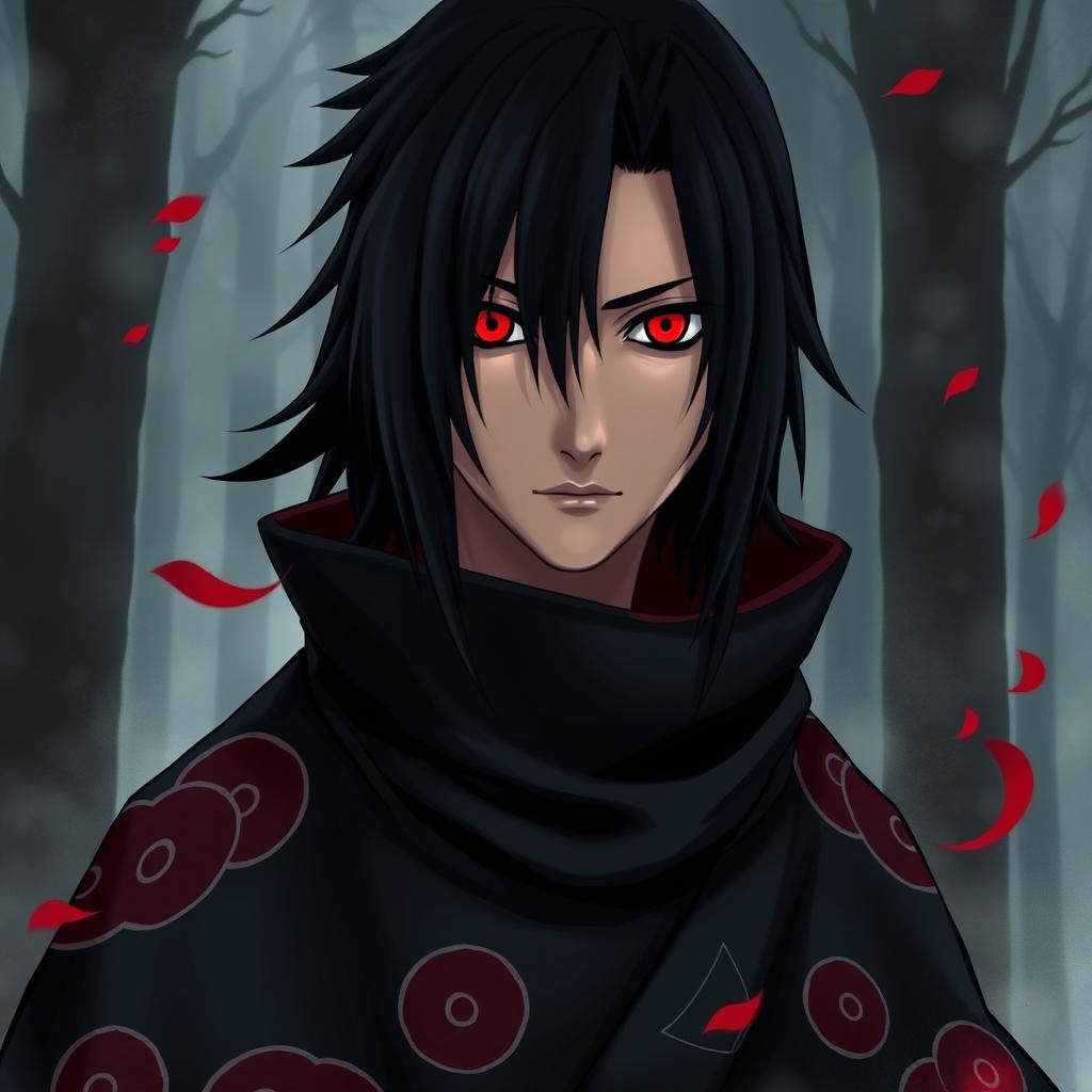 A detailed portrait of Uchiha Itachi, a skilled ninja from the Naruto anime