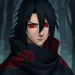 A detailed portrait of Uchiha Itachi, a skilled ninja from the Naruto anime