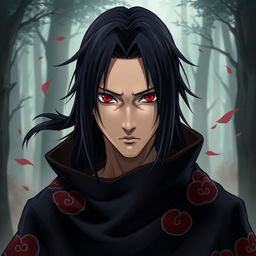 A detailed portrait of Uchiha Itachi, a skilled ninja from the Naruto anime