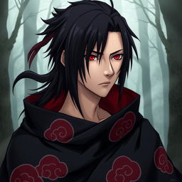 A detailed portrait of Uchiha Itachi, a skilled ninja from the Naruto anime