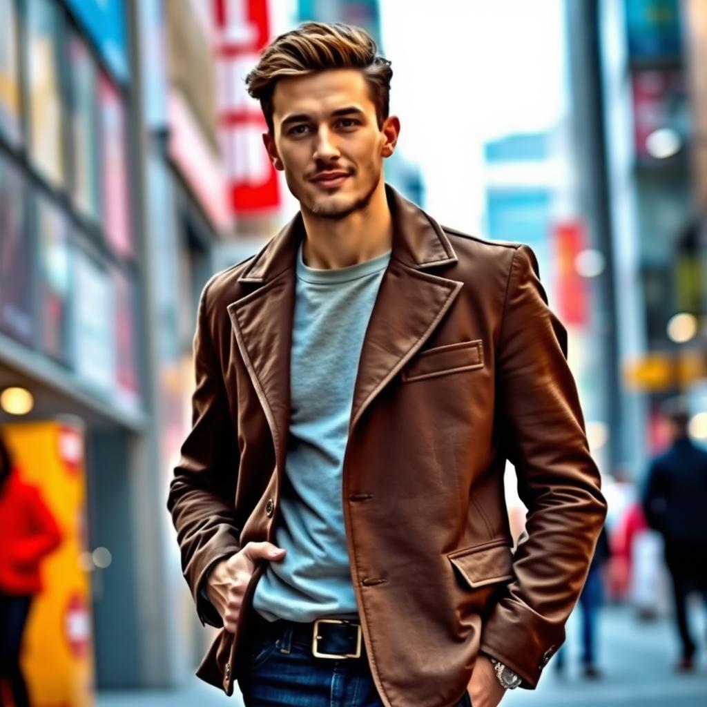 A stylish individual wearing a classic jacket, exuding confidence and fashion sense