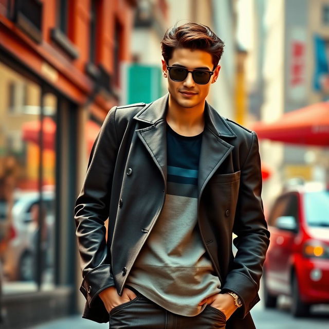 A stylish individual wearing a classic jacket, exuding confidence and fashion sense