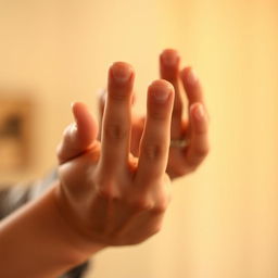 A close-up of a pair of well-manicured hands reaching out towards the camera, with fingertips almost touching the lens, conveying a sense of interaction and connection