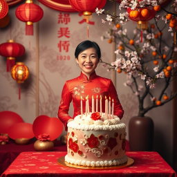 A vibrant and festive portrait celebrating a birthday during Lunar New Year