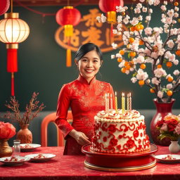 A vibrant and festive portrait celebrating a birthday during Lunar New Year