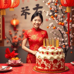 A vibrant and festive portrait celebrating a birthday during Lunar New Year