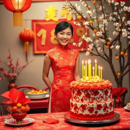 A vibrant and festive portrait celebrating a birthday during Lunar New Year