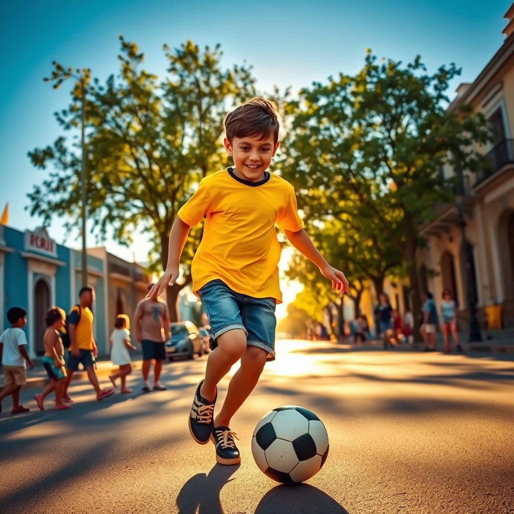On a hot summer day in Rosario, a small city in Argentina, a boy named Lionel is joyfully dribbling a soccer ball in the streets