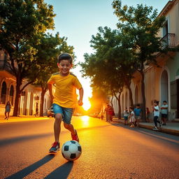 On a hot summer day in Rosario, a small city in Argentina, a boy named Lionel is joyfully dribbling a soccer ball in the streets