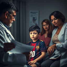 A poignant scene capturing the emotional moment when 10-year-old Lionel Messi learns about his growth hormone deficiency