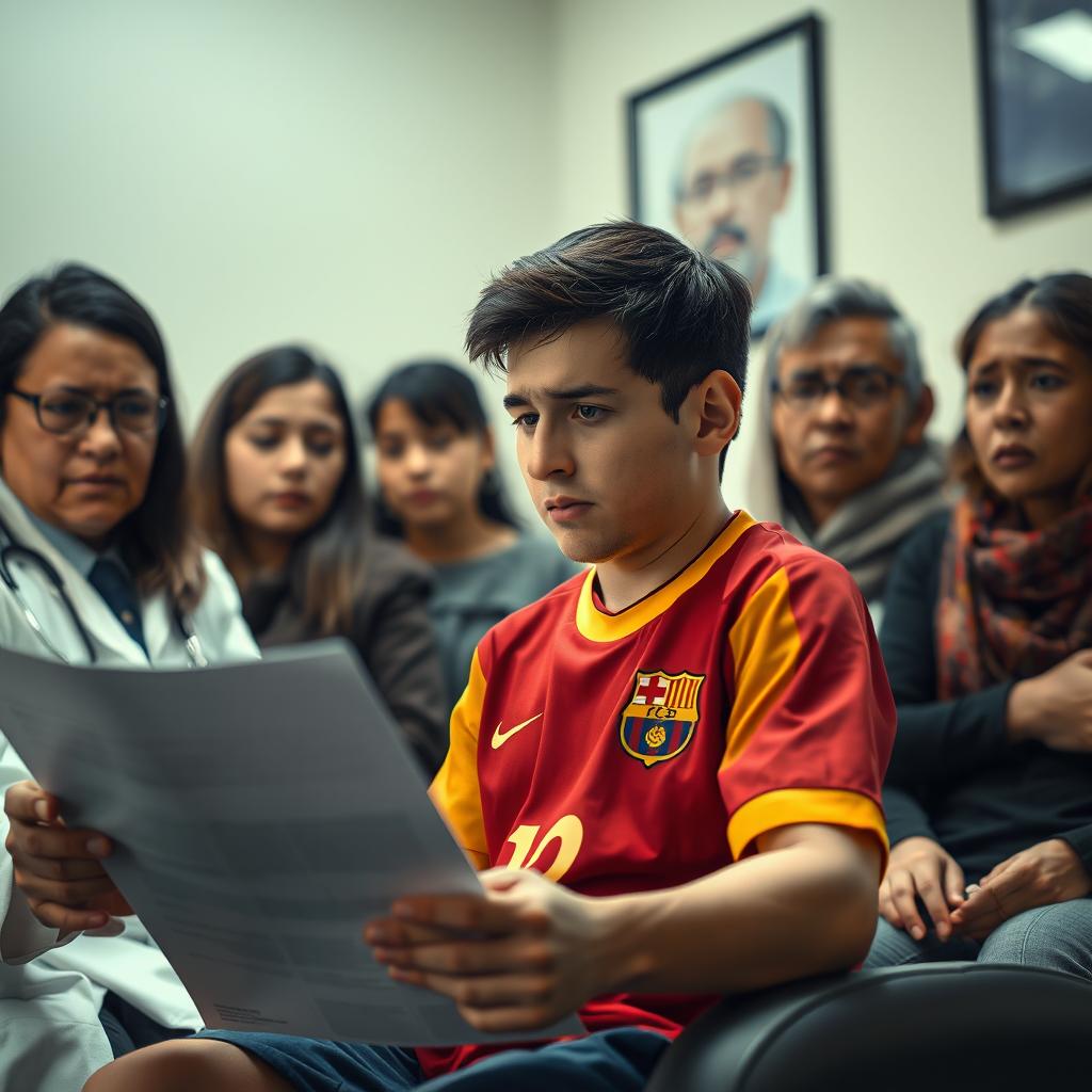 A poignant scene capturing the emotional moment when 10-year-old Lionel Messi learns about his growth hormone deficiency