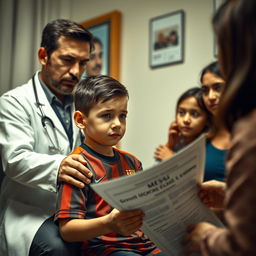 A poignant scene capturing the emotional moment when 10-year-old Lionel Messi learns about his growth hormone deficiency