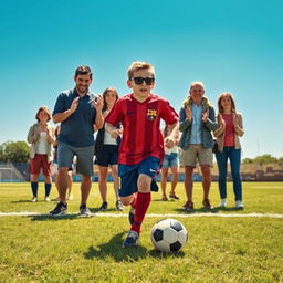 A powerful scene illustrating Lionel Messi and his family united by their steely resolve and endless love for football