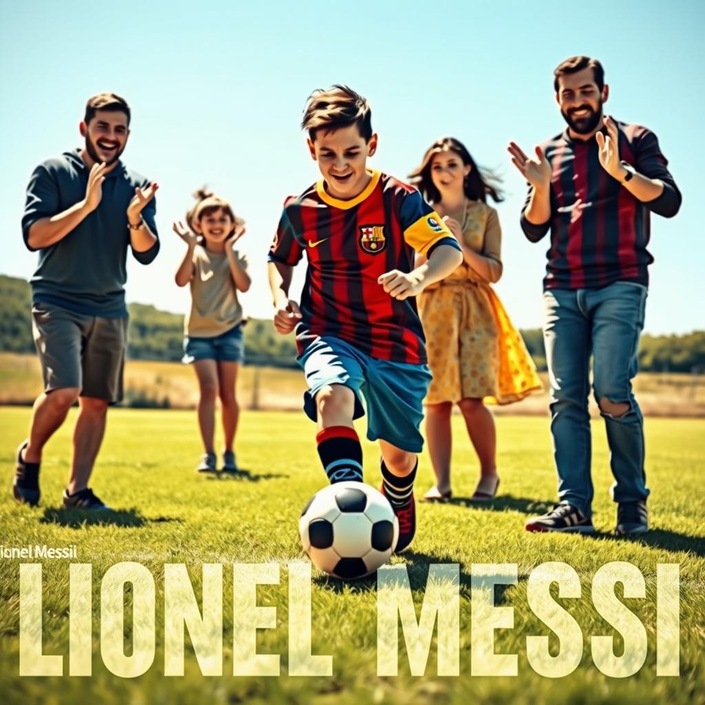 A powerful scene illustrating Lionel Messi and his family united by their steely resolve and endless love for football