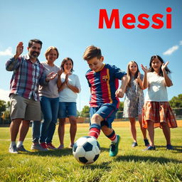 A powerful scene illustrating Lionel Messi and his family united by their steely resolve and endless love for football