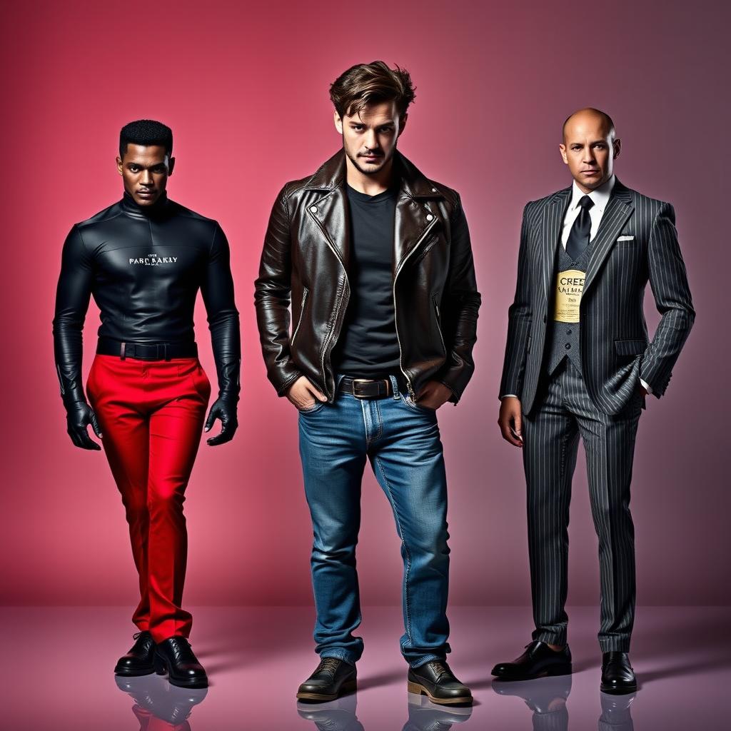A striking visual representation of three unique fragrances personified as humans standing together