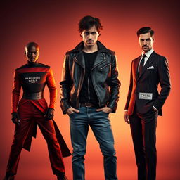 A striking visual representation of three unique fragrances personified as humans standing together