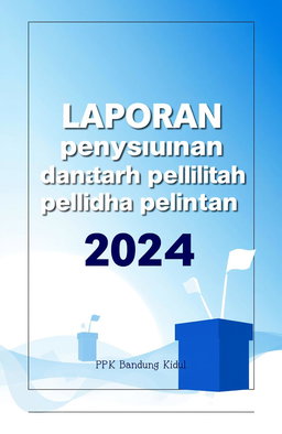 A book cover design in A4 size for the title "Laporan penyusunan daftar pemilih Pilkada Serentak 2024"