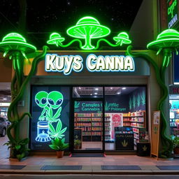 A simple cannabis store named 'Kuys Canna' located in the Philippines, featuring an alien theme