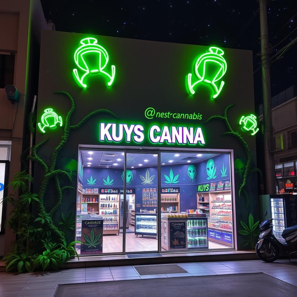 A simple cannabis store named 'Kuys Canna' located in the Philippines, featuring an alien theme