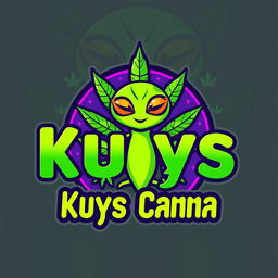 A modern logo design for a cannabis store named "Kuys Canna" with an alien theme, featuring playful and vibrant extraterrestrial elements