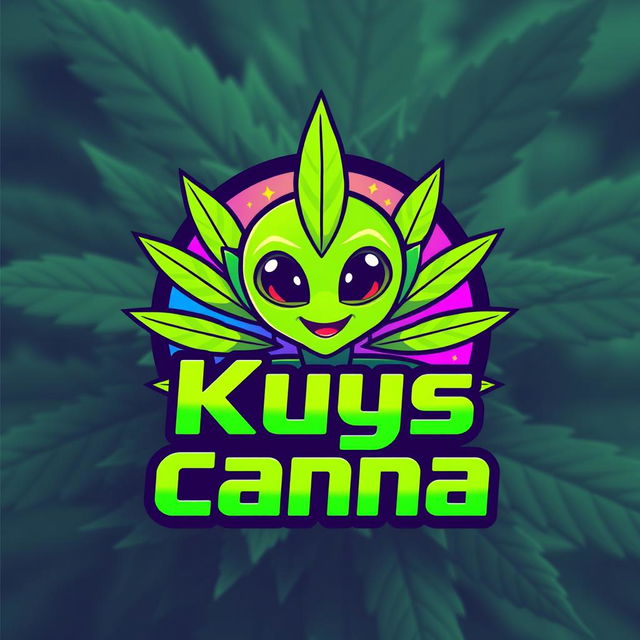 A modern logo design for a cannabis store named "Kuys Canna" with an alien theme, featuring playful and vibrant extraterrestrial elements