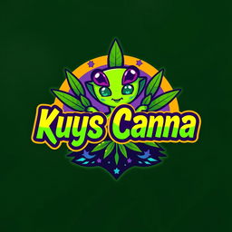 A modern logo design for a cannabis store named "Kuys Canna" with an alien theme, featuring playful and vibrant extraterrestrial elements