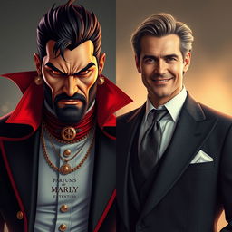 A captivating portrayal of two distinguished fragrances personified as humans