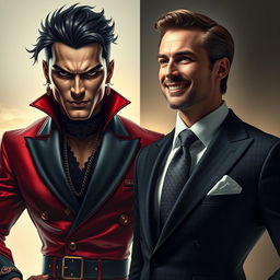 A captivating portrayal of two distinguished fragrances personified as humans