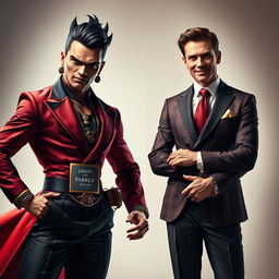 A captivating portrayal of two distinguished fragrances personified as humans