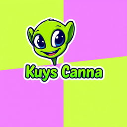 A modern logo design for a store named 'Kuys Canna', featuring a friendly, cartoonish alien character