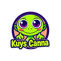 A modern logo design for a store named 'Kuys Canna', featuring a friendly, cartoonish alien character
